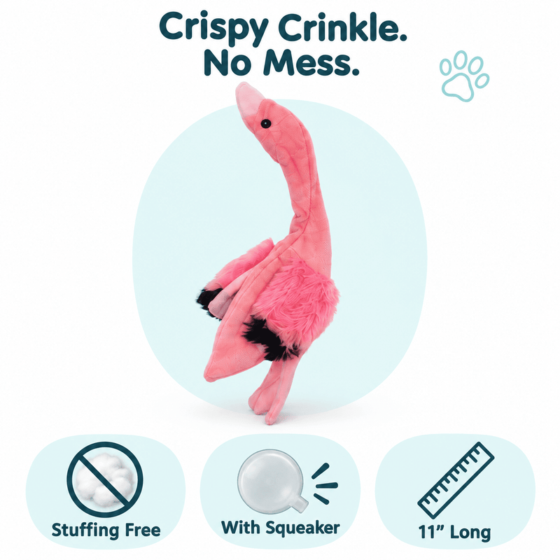 Dogline 11-Inch Flamingo Crinkle Dog Toy