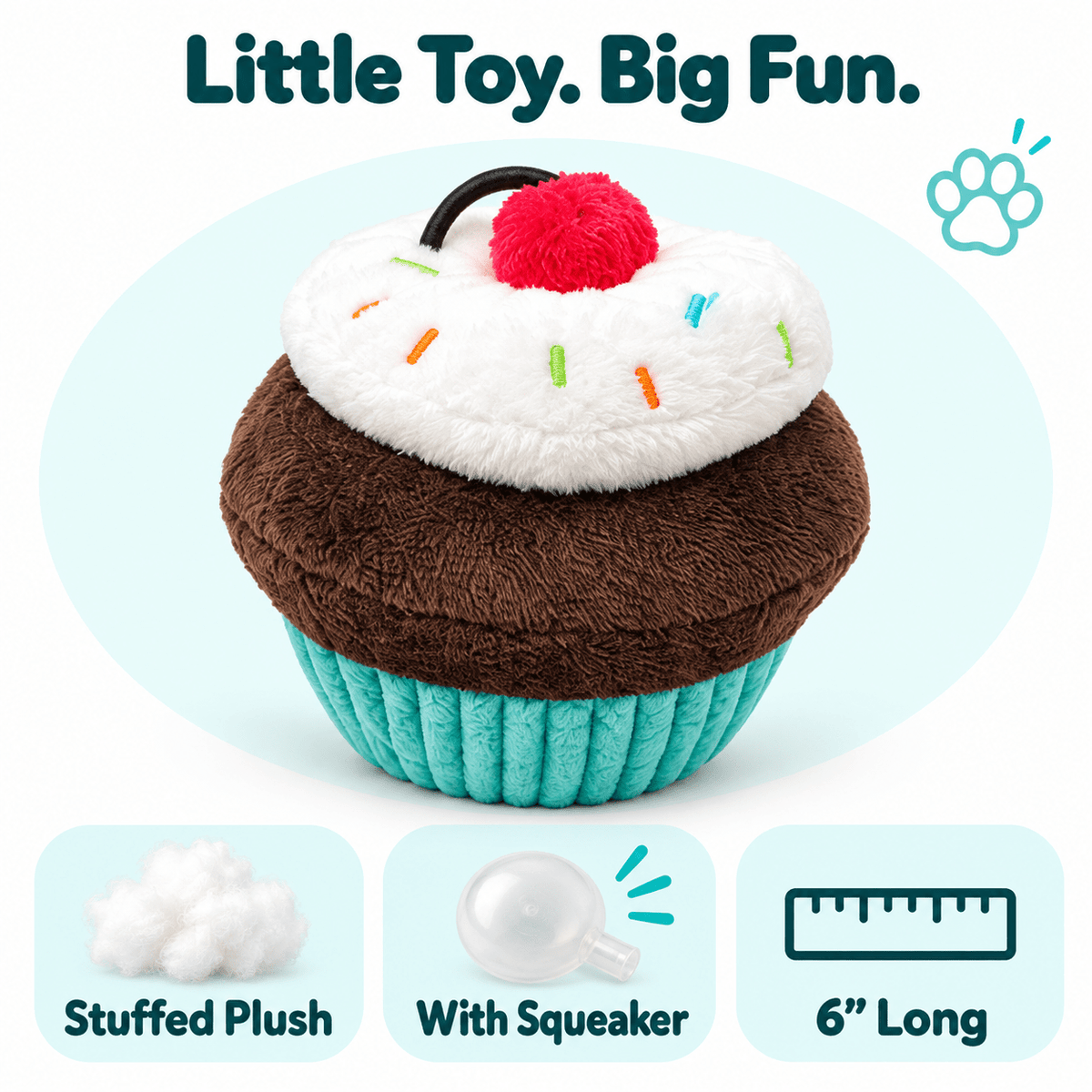 Dogline 6-Inch Cupcake Turquoise Dog Toy