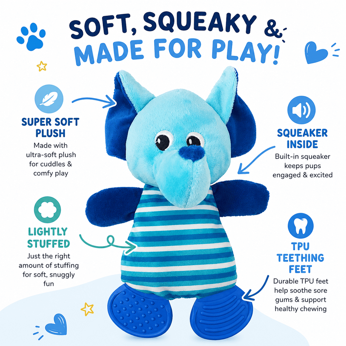 Dogline 10-Inch Elephant Soft Dog Toy