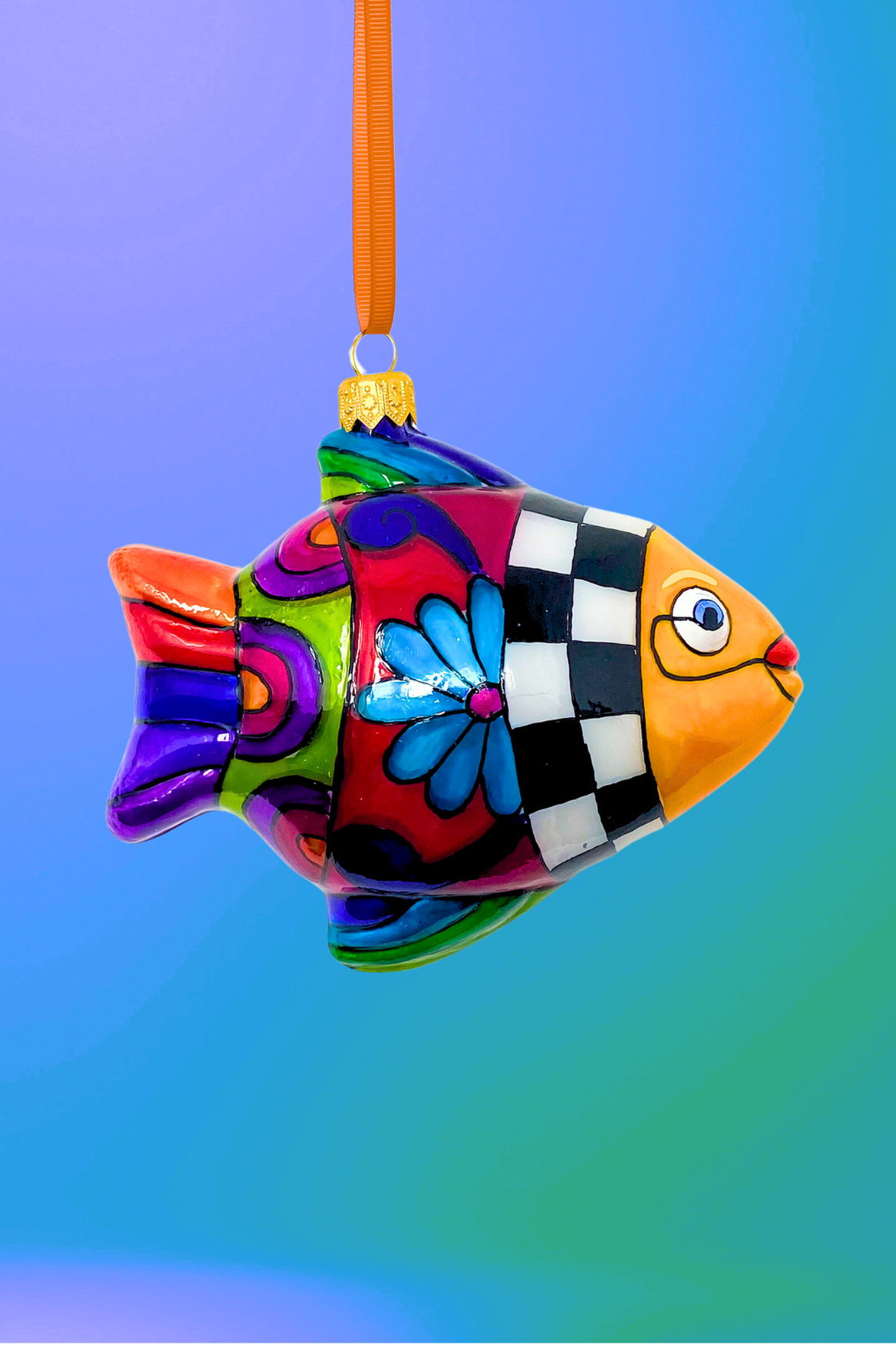 Talavera Fish Polish Glass Ornament