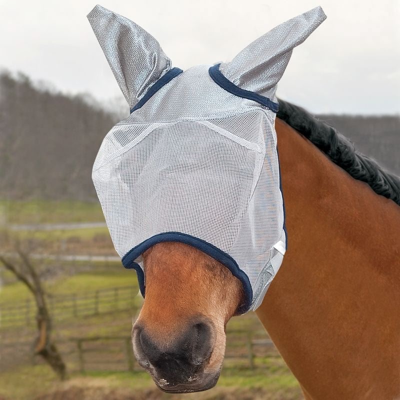 Defender Fly Mask with Ears and Reflective Trim - Gray - M