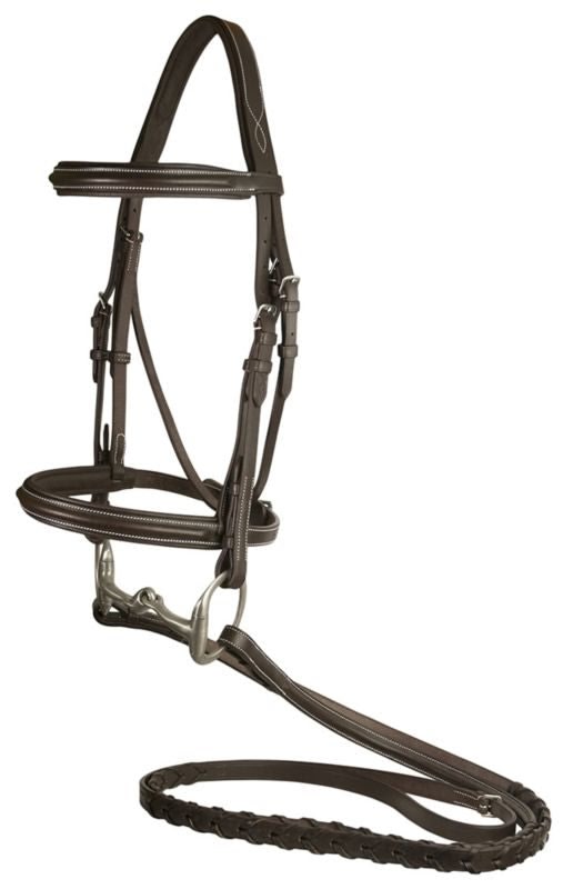 DaVinci Raised Comfort Crown Bridle/Rein - Dark Brown - Horse