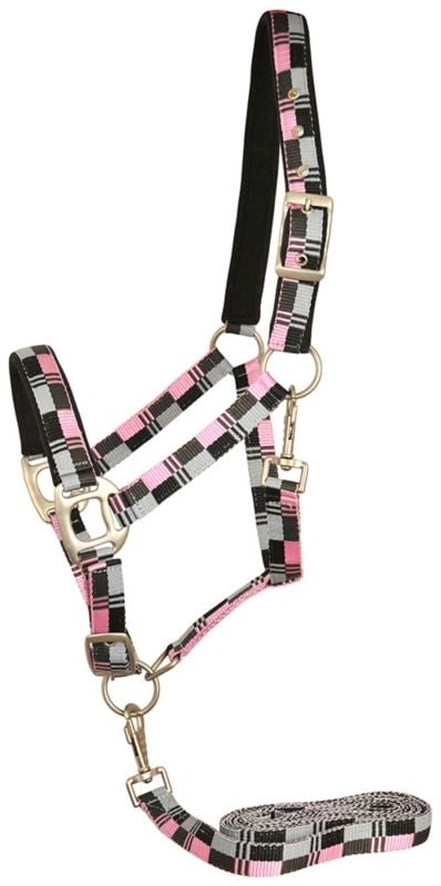 Gatsby Terra Fleece Nylon Halter - Tan/Hunter/Yellow/Brown - Pony