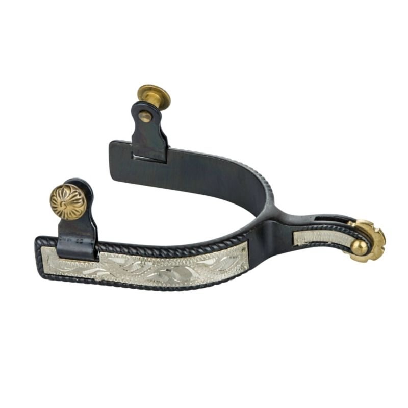 Tabelo Mens Engraved Silver Roping Spurs - Blued Steel - Mens