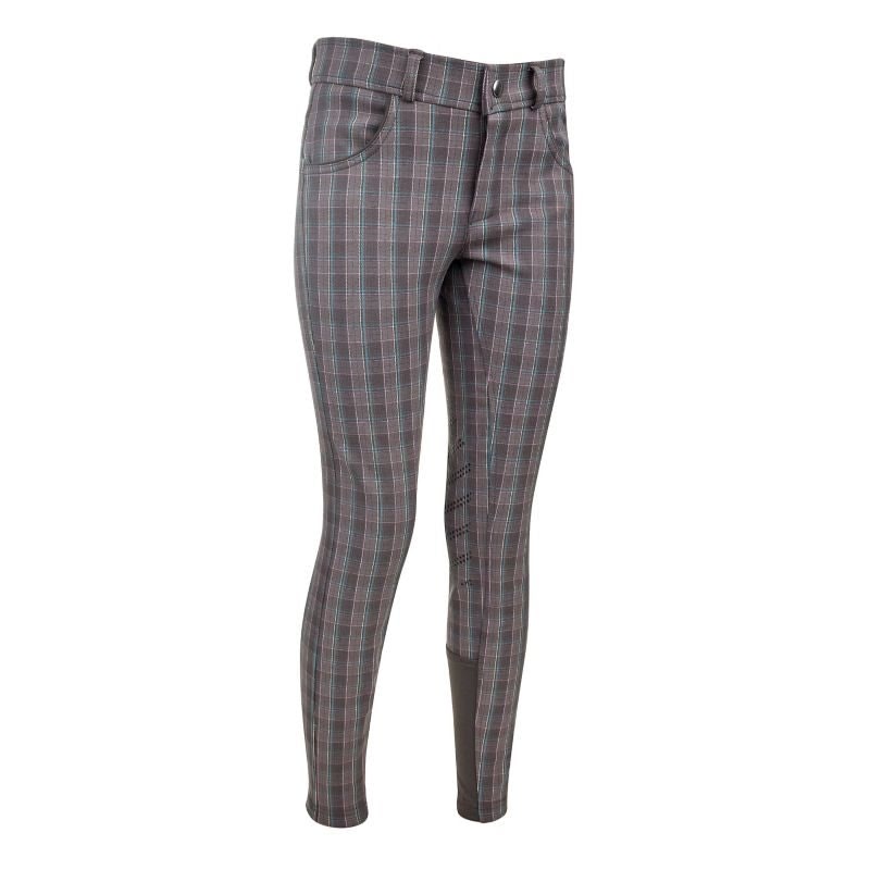 Ashley Classic Kids Knee Patch Breeches Gray/Teal - Gray/Teal/Pink Plaid - 10