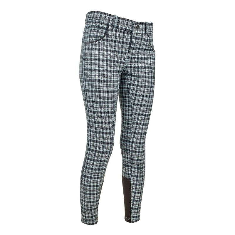 Ashley Classic Kids Knee Patch Breeches Aqua/Black - Aqua/Black Plaid - 14