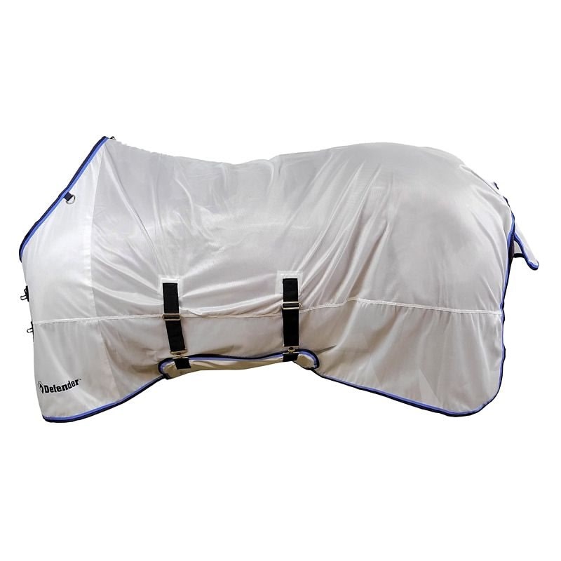 Defender Silver Elite Standard Neck Fly Sheet - White with Blue - 69