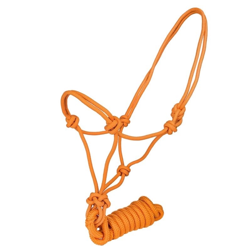 Tabelo Cowboy Rope Halter with Lead - Hot Orange - Horse
