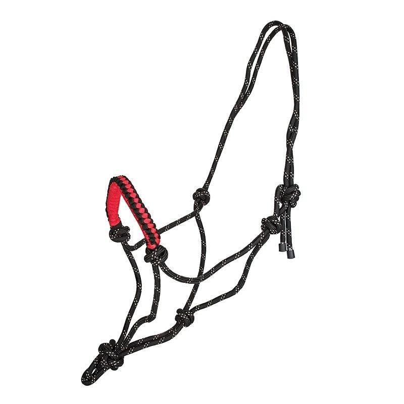 Tabelo Rope Halter with Braided Noseband - Black/Speckle-halter, Red/Black Noseband - Horse