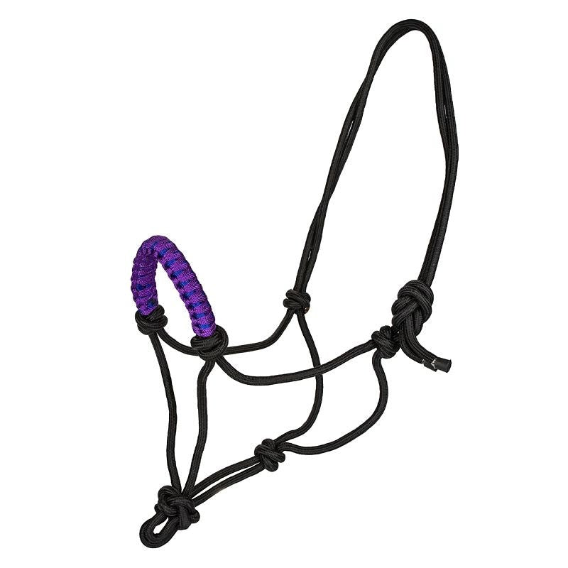 Tabelo Rope Halter with Braided Noseband - Black-halter, Purple/Royal Blue Noseband - Horse