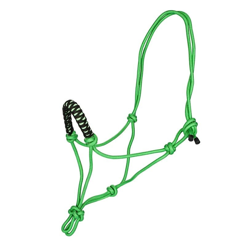 Tabelo Rope Halter with Braided Noseband - Green-halter, Black/Lime Noseband - Horse