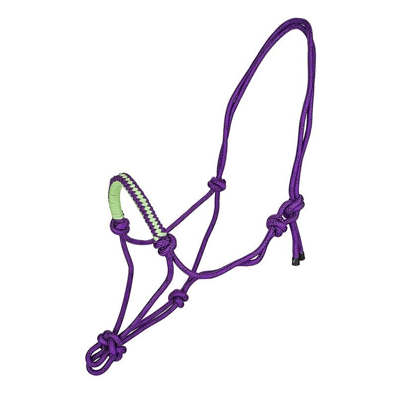 Tabelo Rope Halter with Braided Noseband - Purple/Speckle-halter, Purple/Lime Noseband - Horse
