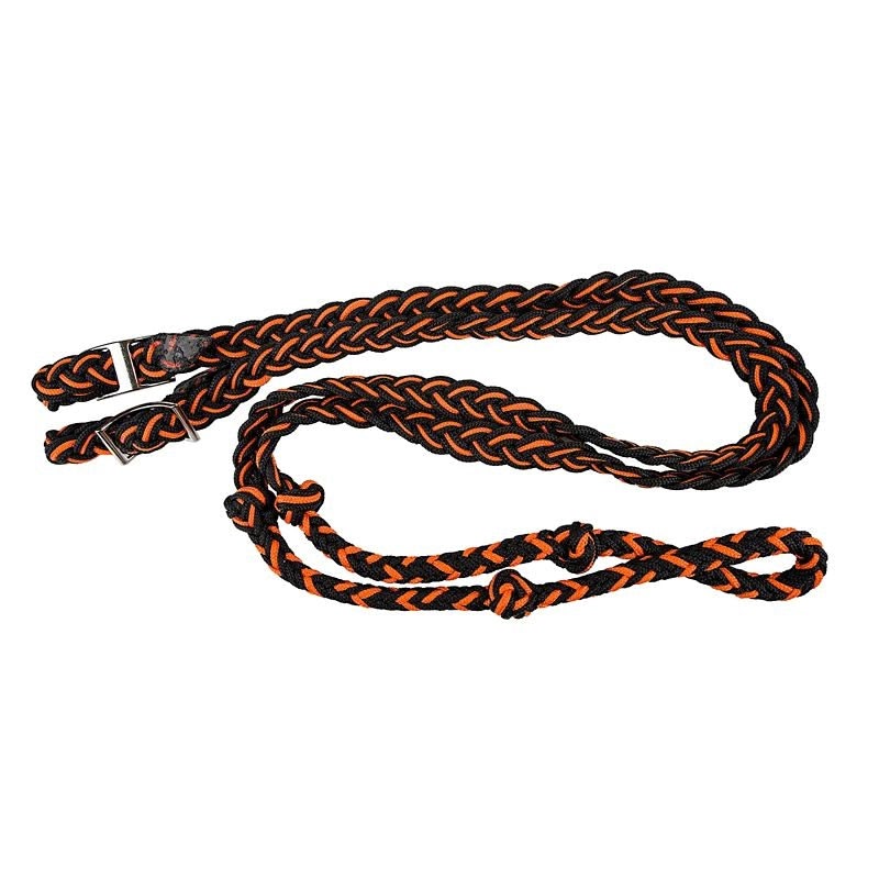 Tabelo Braided Barrel Rein - Black/Orange - 3/4" x 8