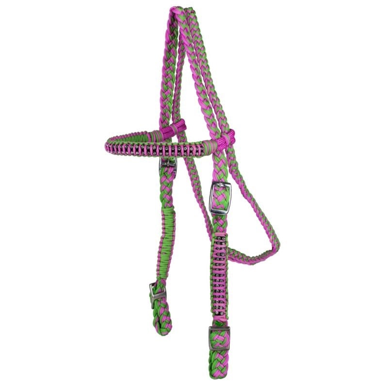 Tabelo Cord Headstall with Stones - Lime/Pink - Horse