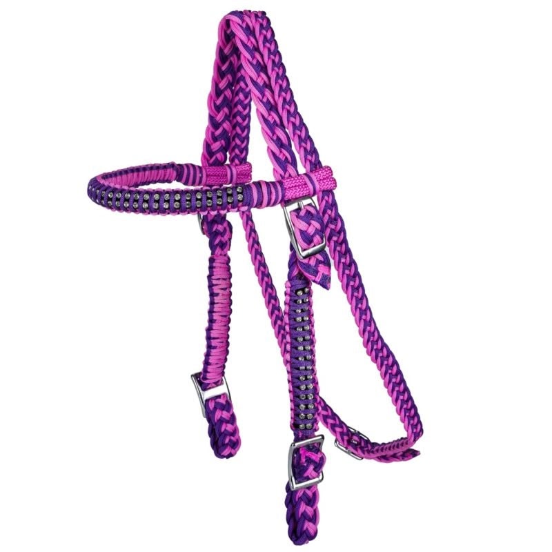 Tabelo Cord Headstall with Stones - Pink/Purple - Horse