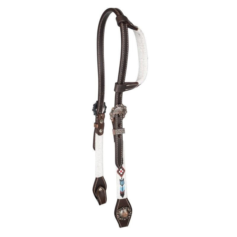 Tabelo Ear Headstall with Aztec Beaded Trim - Brown - Horse