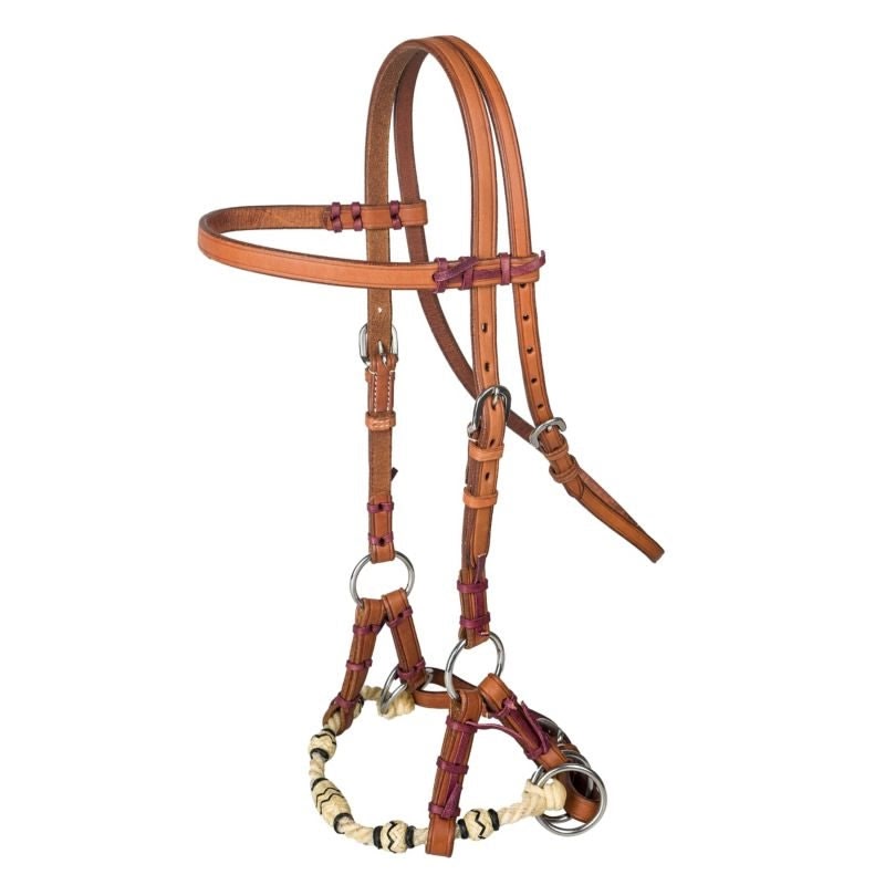 Tabelo Rope Nose Sidepull with Rawhide Brown - Brown - Horse