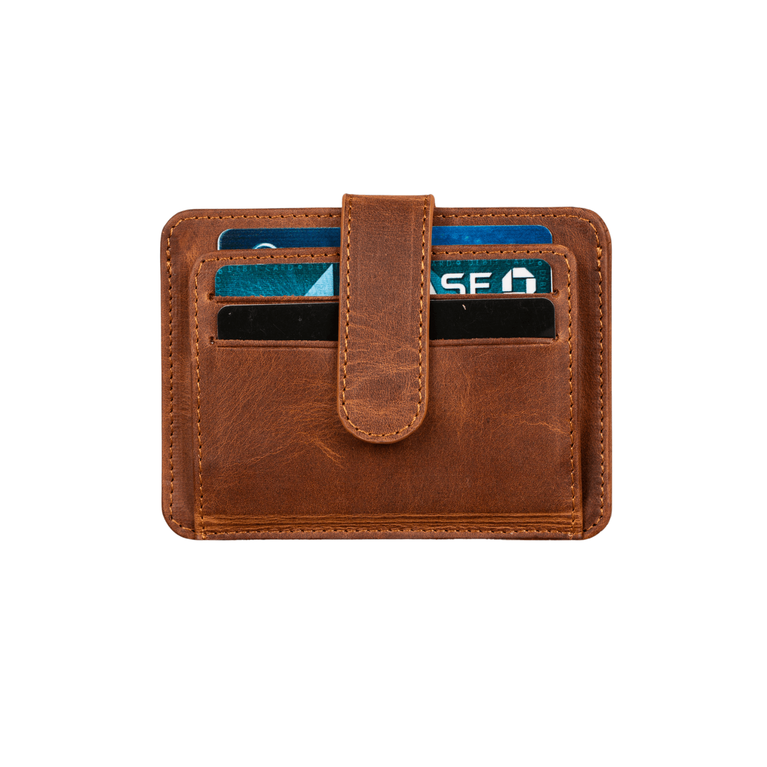 Leather Card Holder Wallet with ID Window Brown Miami
