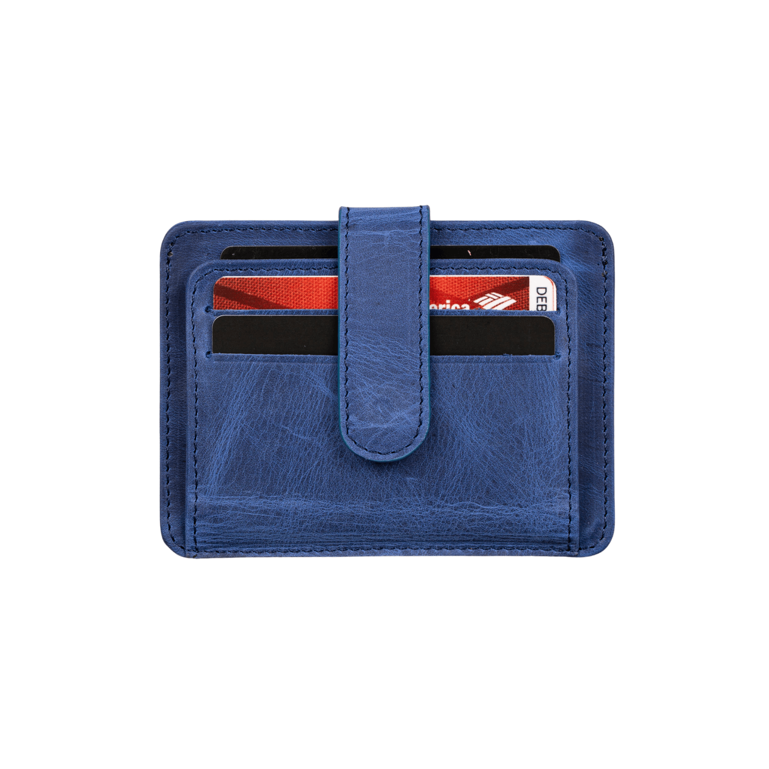 Leather Card Holder Wallet with ID Window Blue Miami