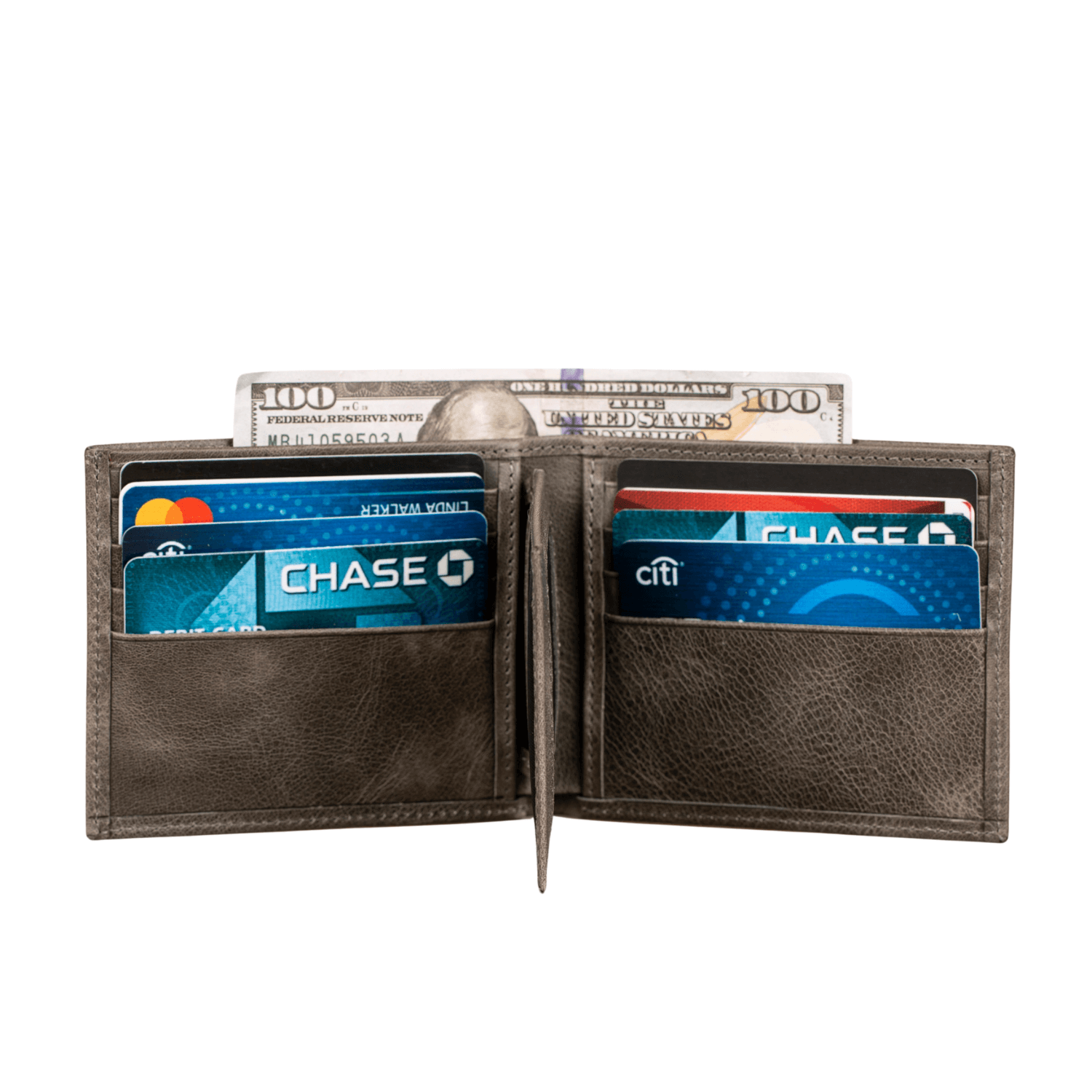 Classic Leather Bifold Wallet Grey Los Angeles