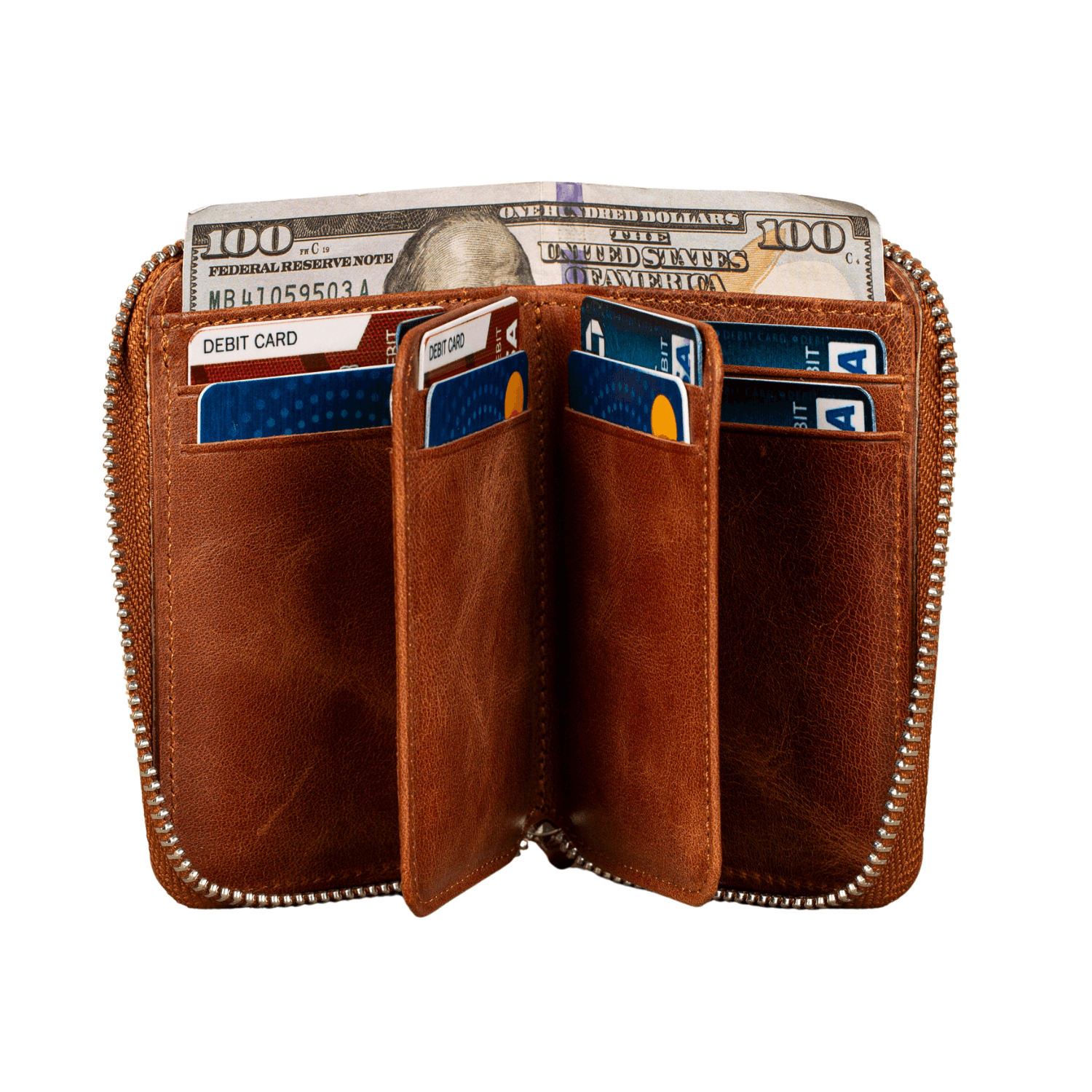 Premium Leather Zipper Wallet Warm Brown Anniston
