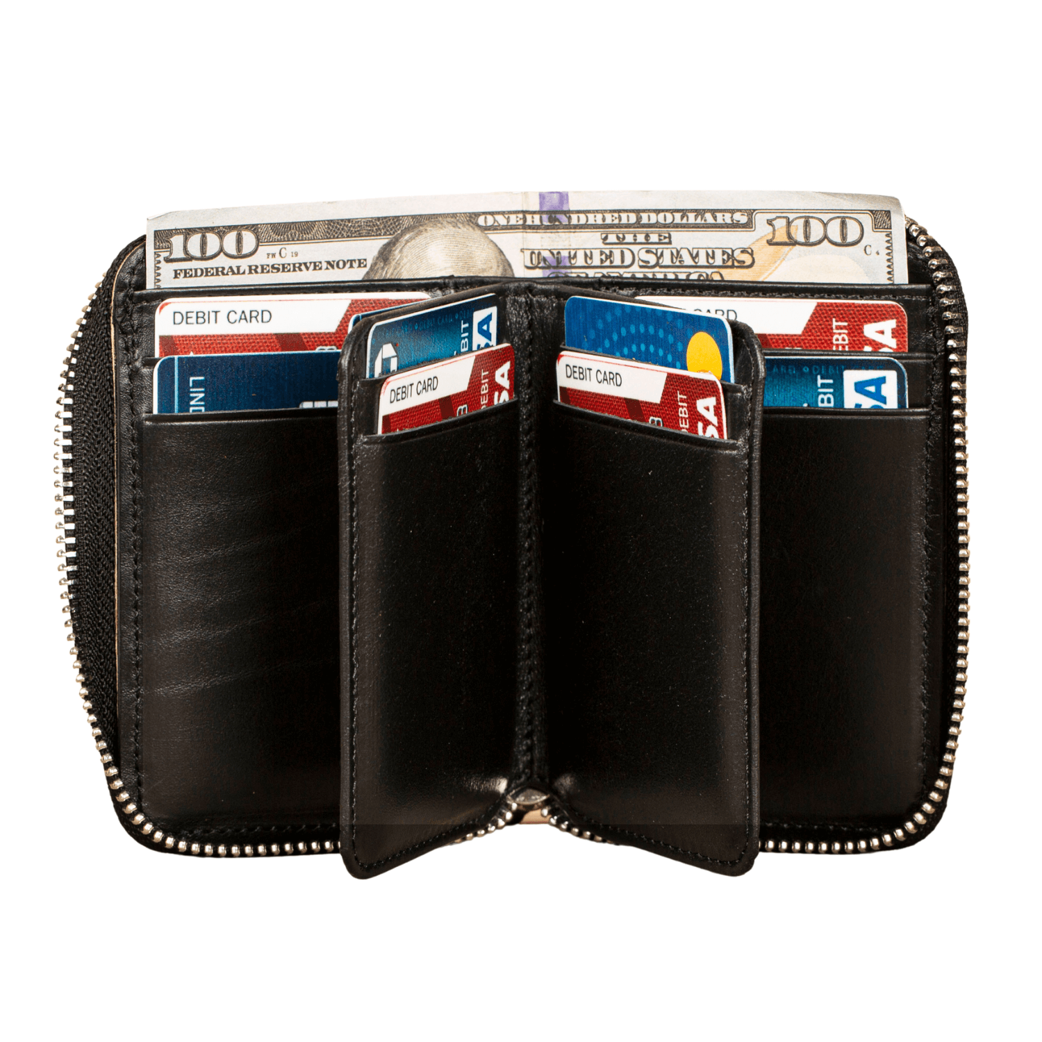 Premium Leather Zipper Wallet Black Anniston