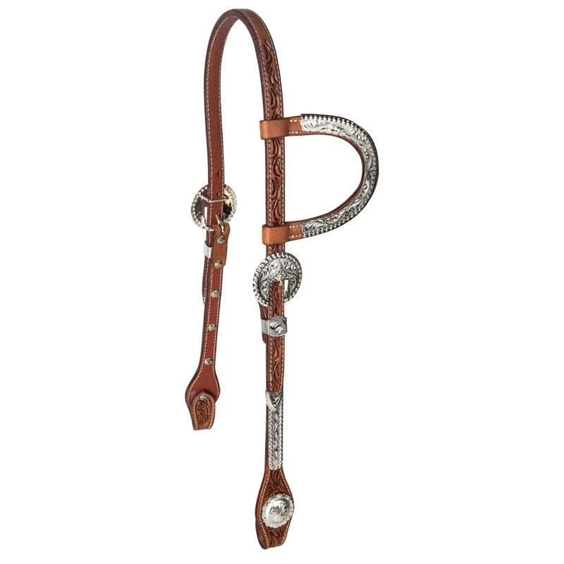 Tabelo One-Ear Leaf Tooled Show Headstall - Antique Chestnut - Horse