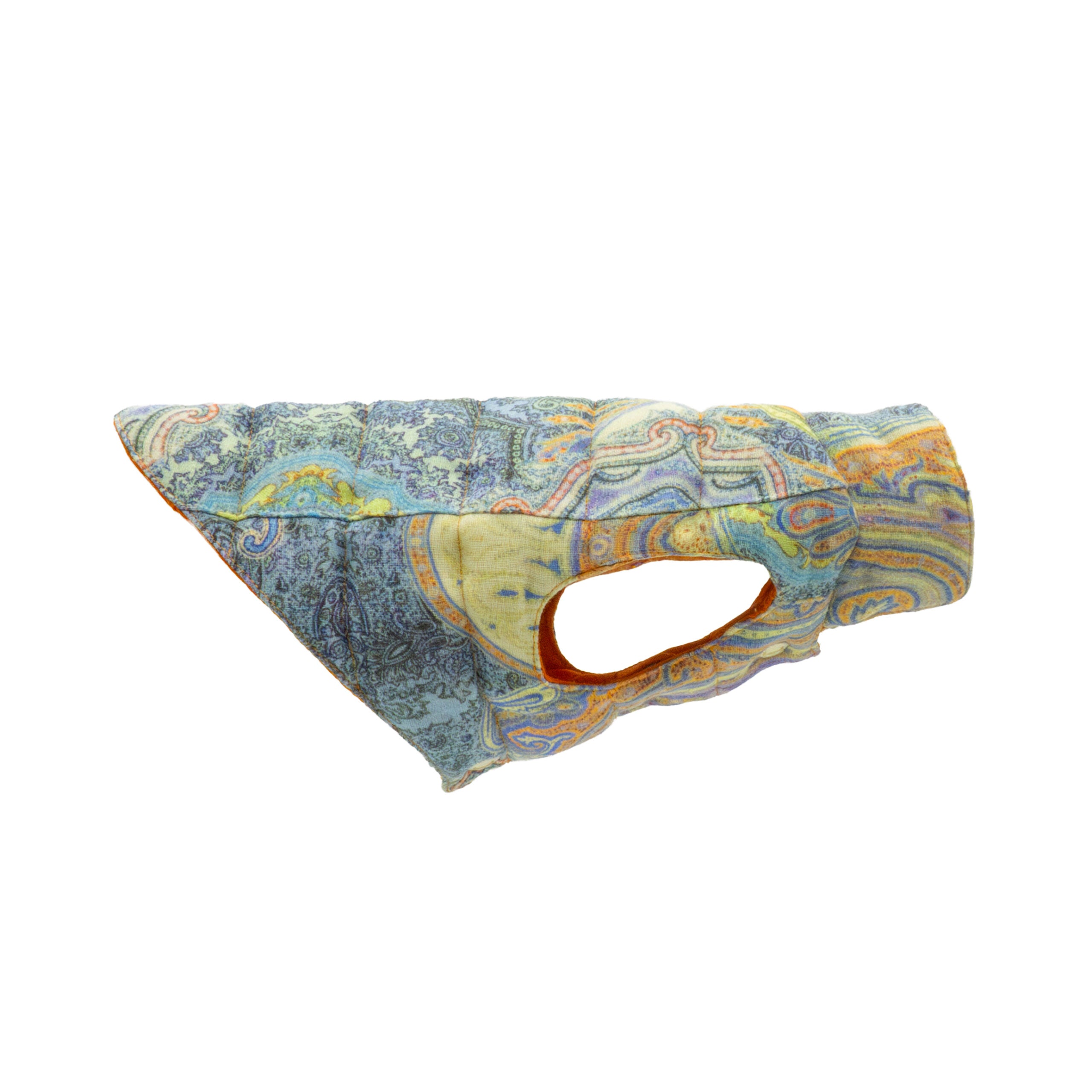 Tailored Pet Down Jacket in Paisely Cashmere Reversible