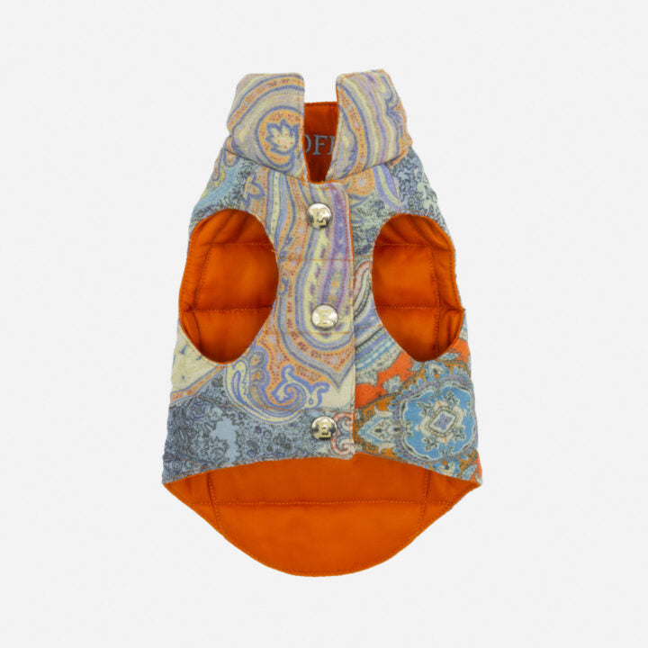 Tailored Pet Down Jacket in Paisely Cashmere Reversible
