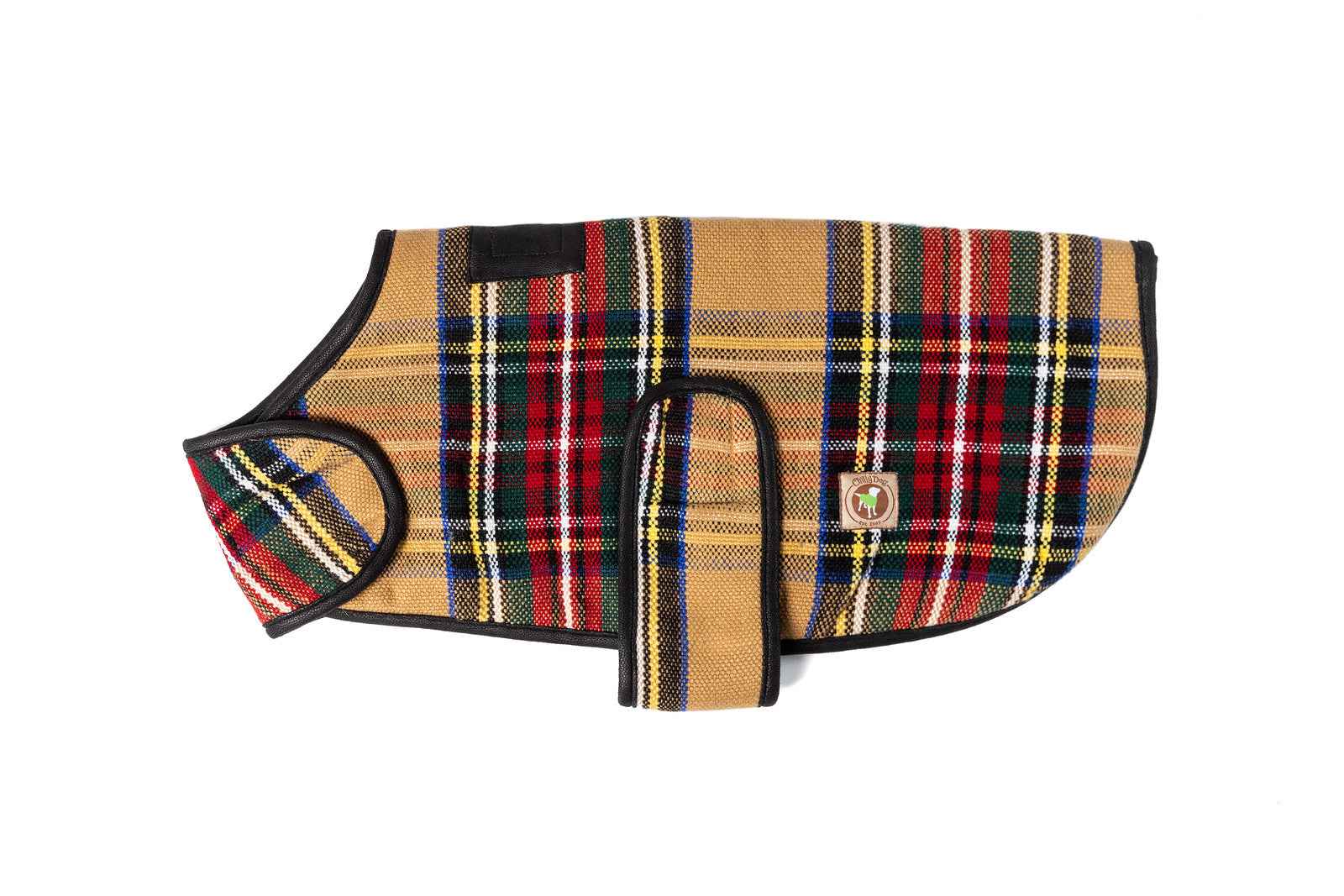 Chilly Dog Tan Tartan Plaid Fleece-Lined Dog Blanket Coat