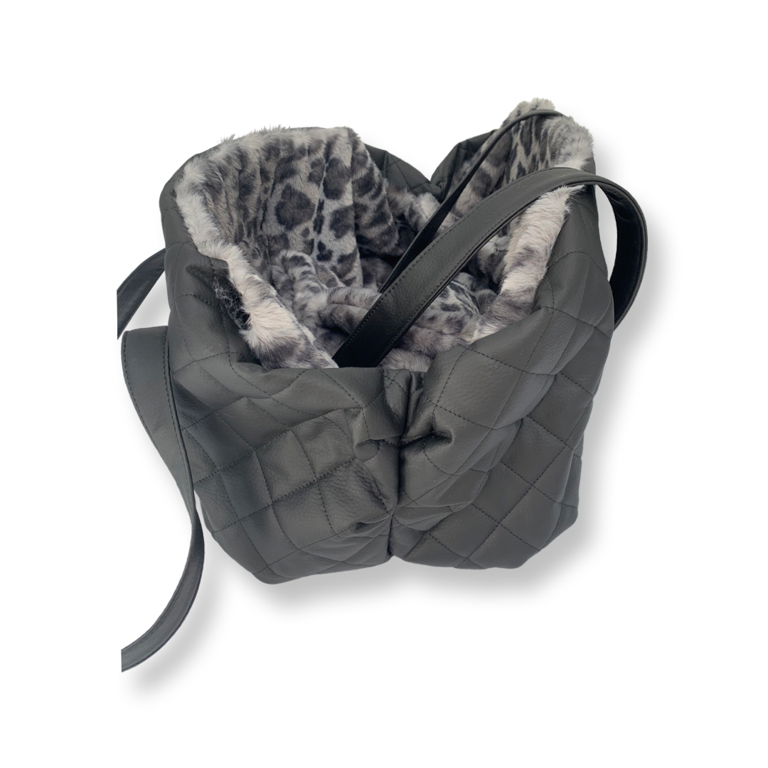 Soft Bed Bag - Black with Grey Leopard