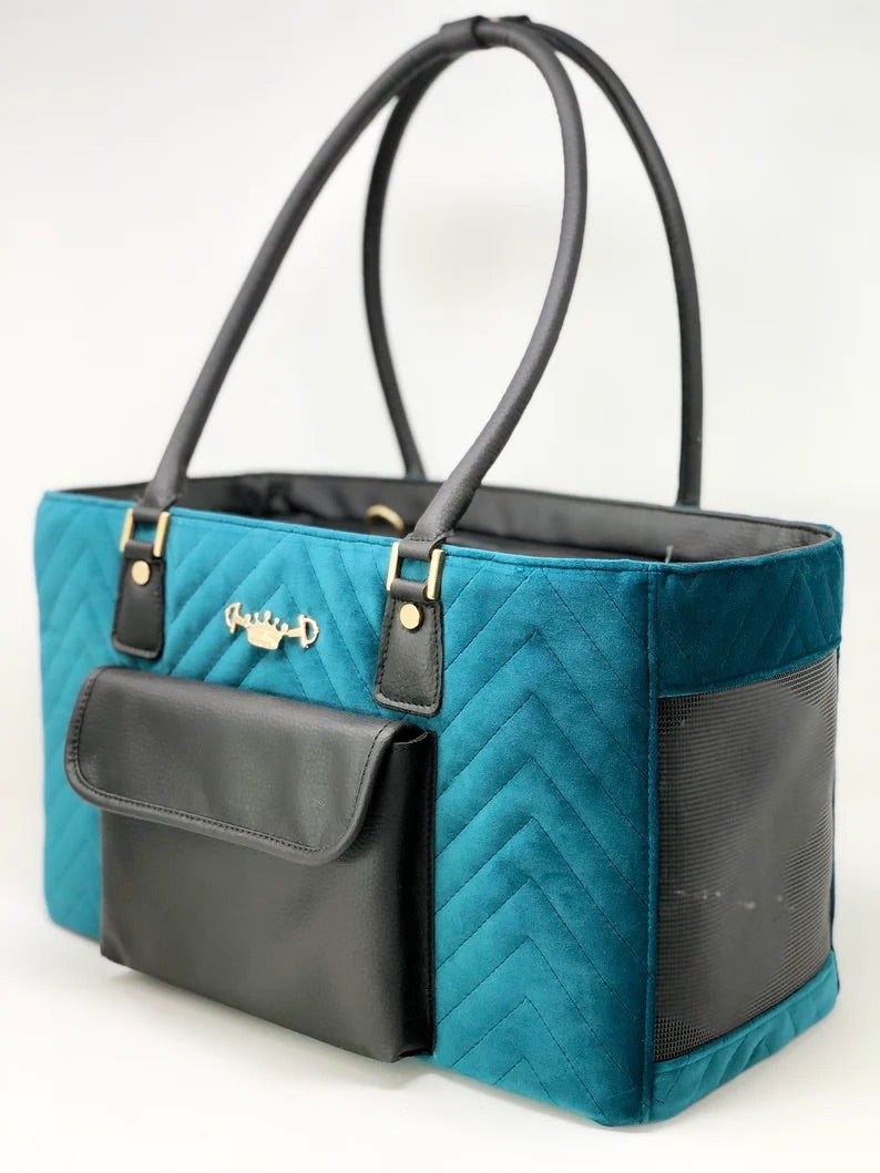 Designer Dog Travel Tote - Blue Velvet