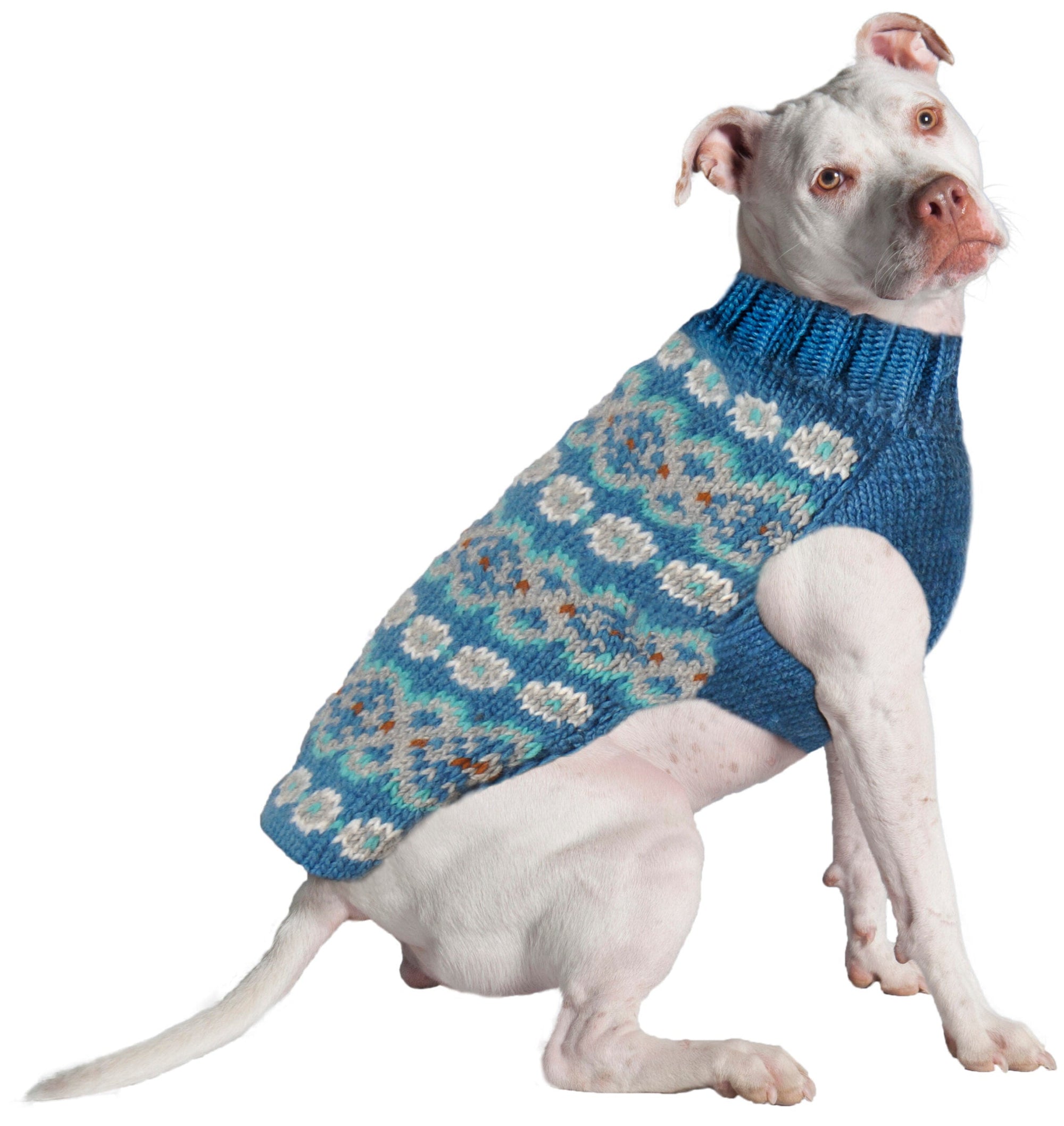 Chilly Dog Alpaca Teal Fair Isle Dog Sweater