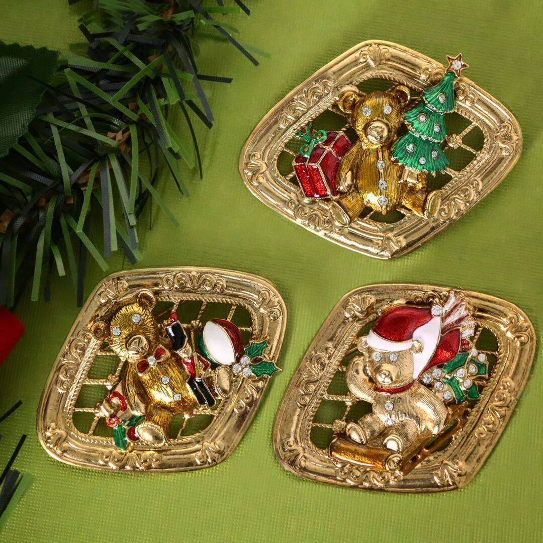 1928 Jewelry Teddy Bear and Nutcracker Christmas Brooch Pin