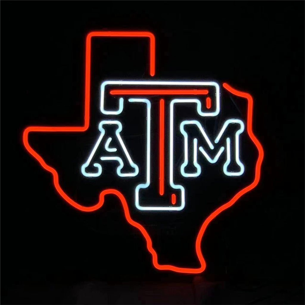 Texas A&M Map Real Glass Neon Sign