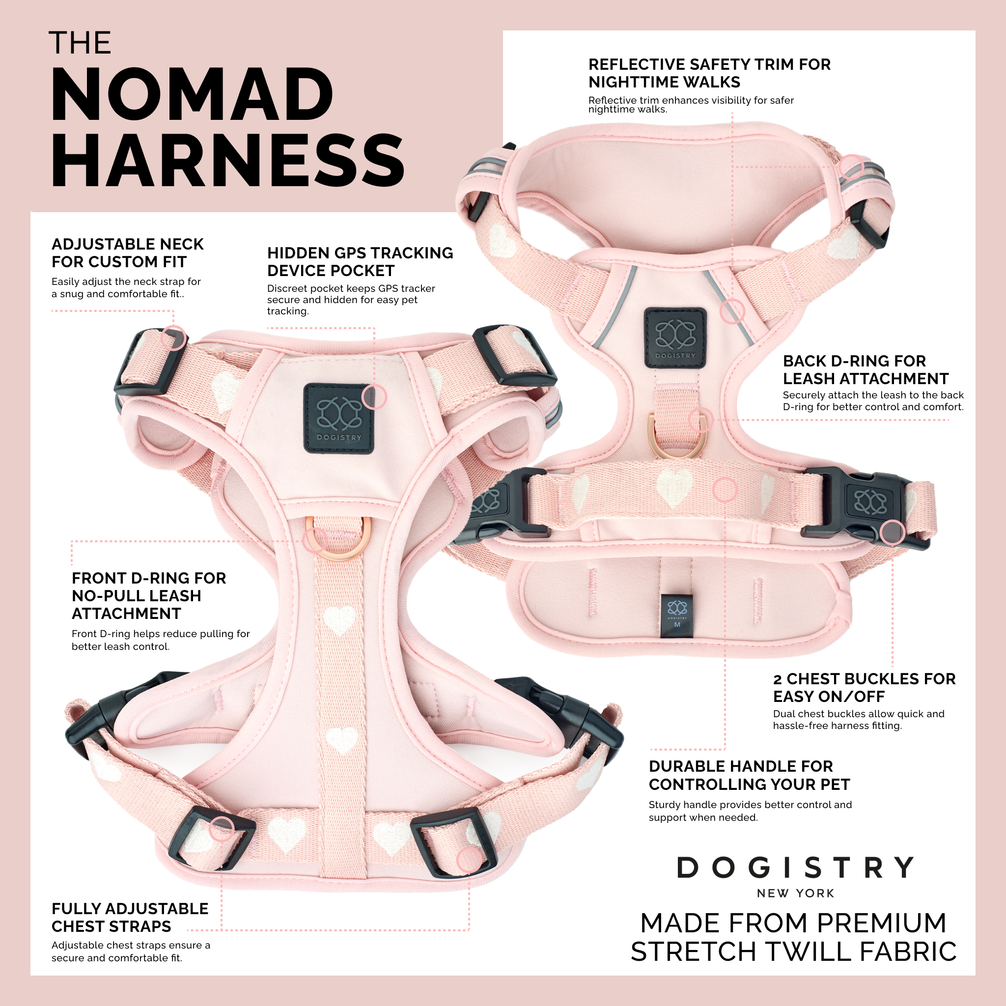 The NoMad Adjustable Luxe Harness - Sweetheart