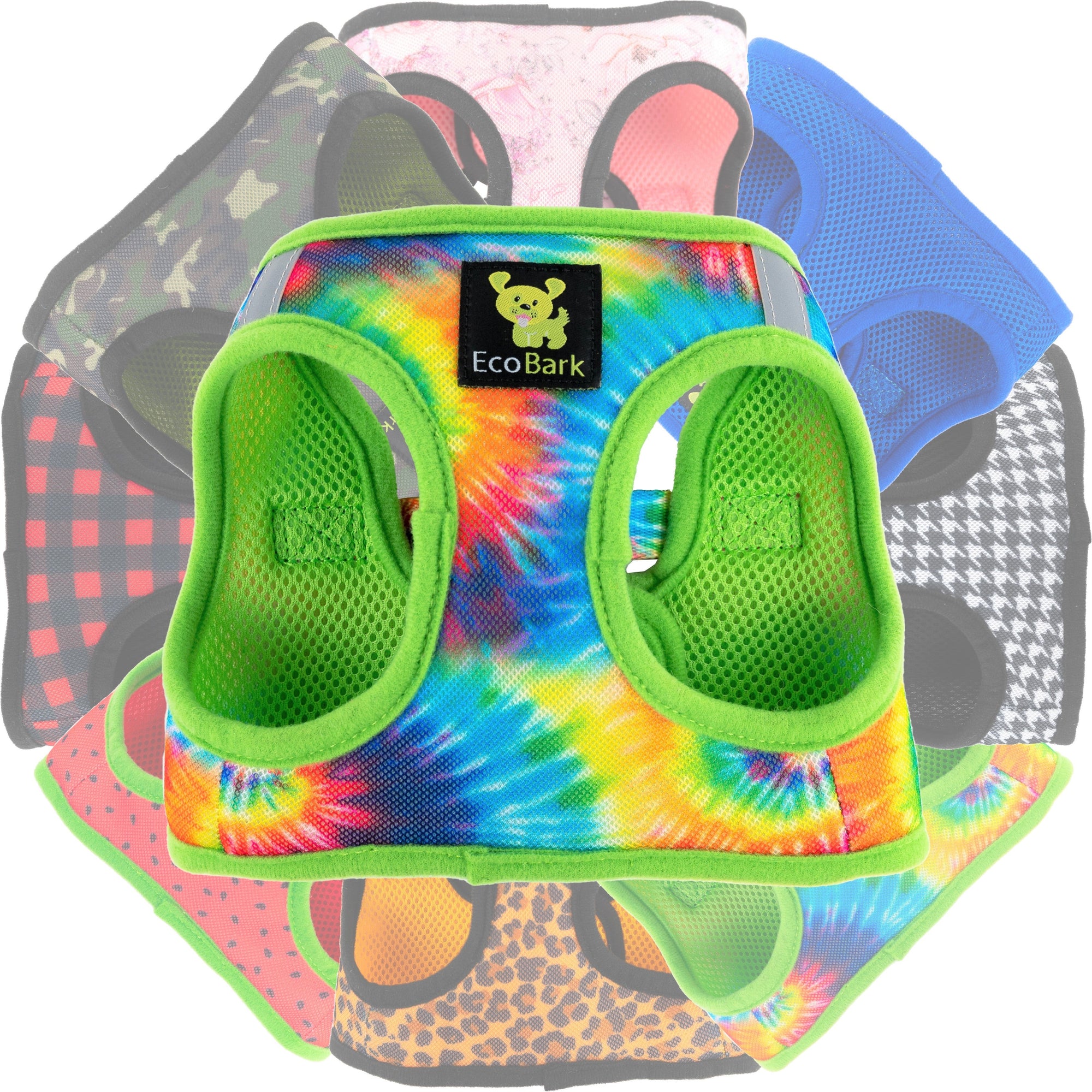 EcoBark Step In Dog Harness - Teacup & Small Breeds- Reflective Soft Mesh Harness for Teacup, Small Dogs and Puppies / Tie-dye