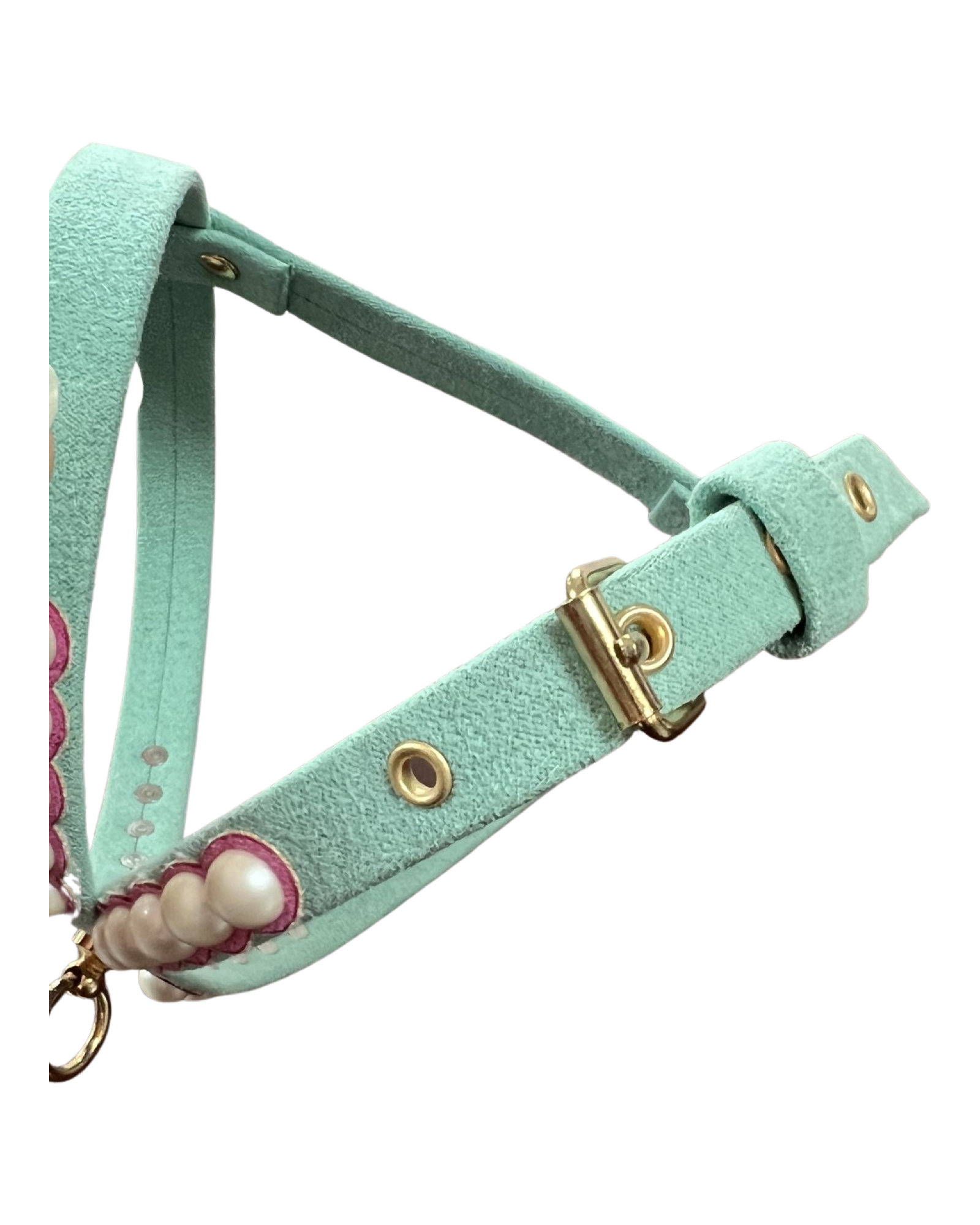 Fashion Dog Harness and Leash Set - Tiffany Blue with Pink and Pearls