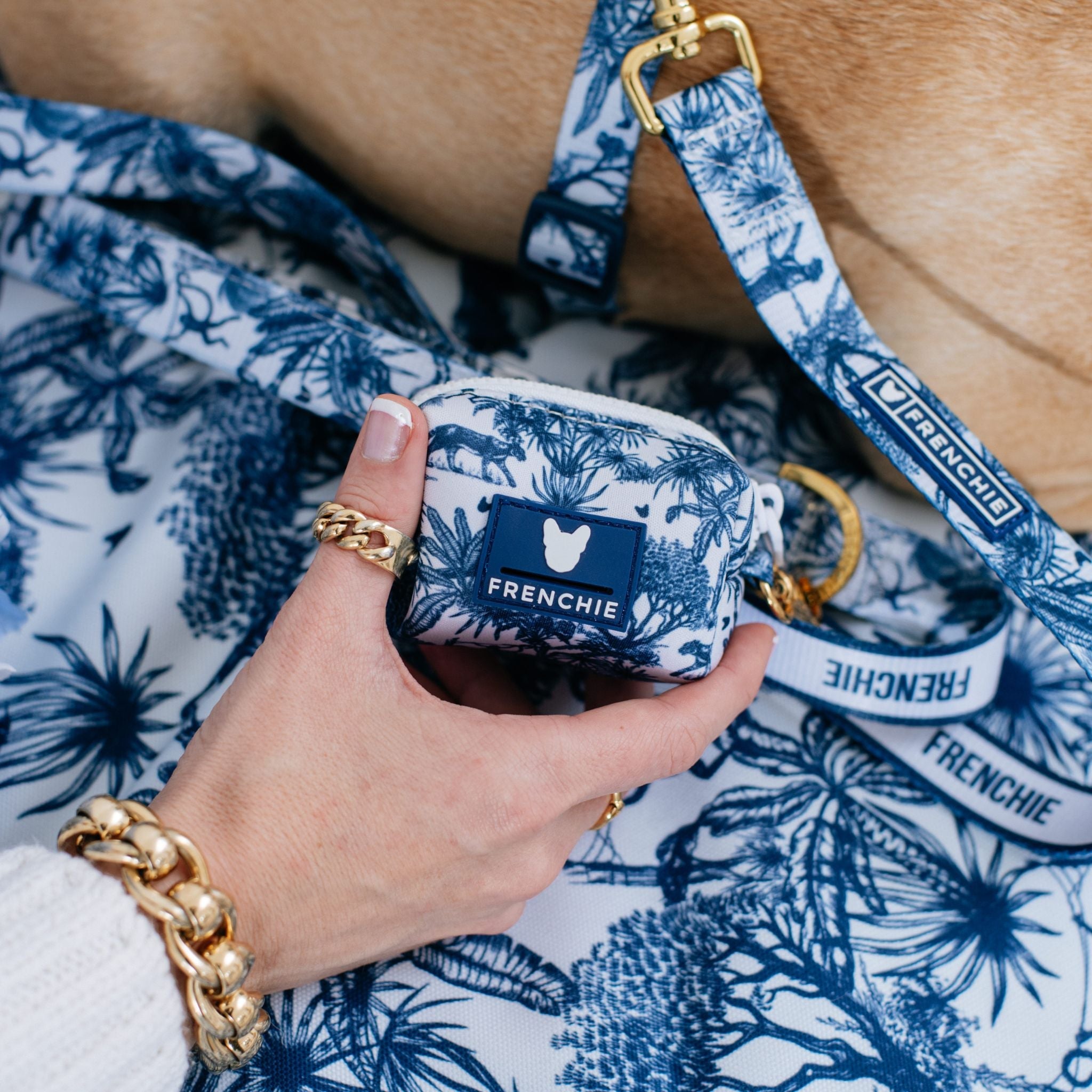 Frenchie Poo Bag Holder - Toile (Blue)