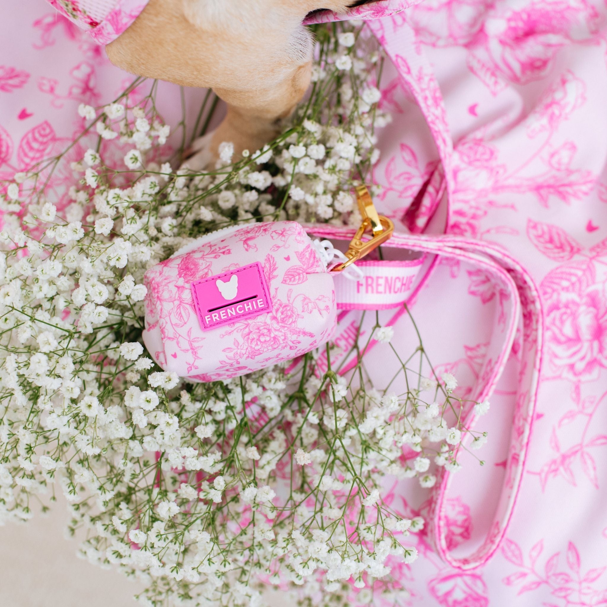 Frenchie Poo Bag Holder - Toile (Pink)
