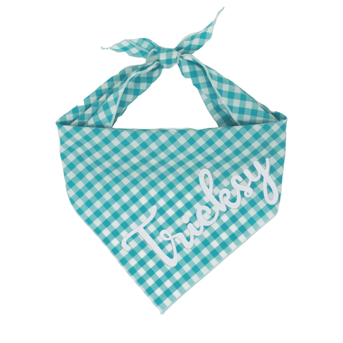 Turquoise Blue Gingham Tie Bandana