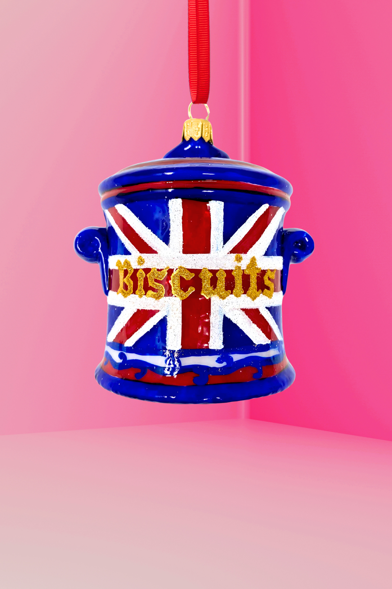 Union Jack Tea Biscuit Jar Polish Glass Ornament