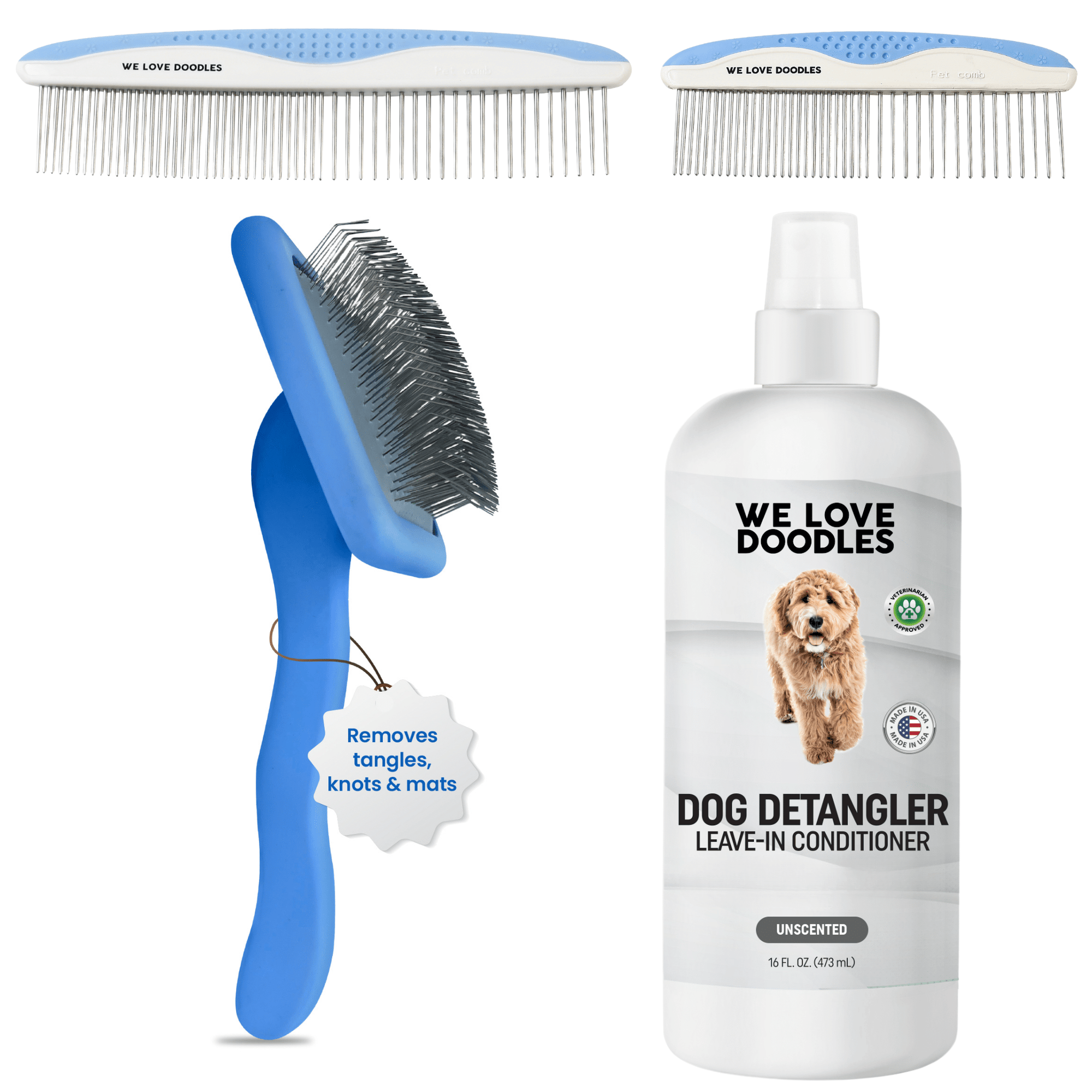 Unscented Grooming Starter Pack (Brush, Combs & Detangler)