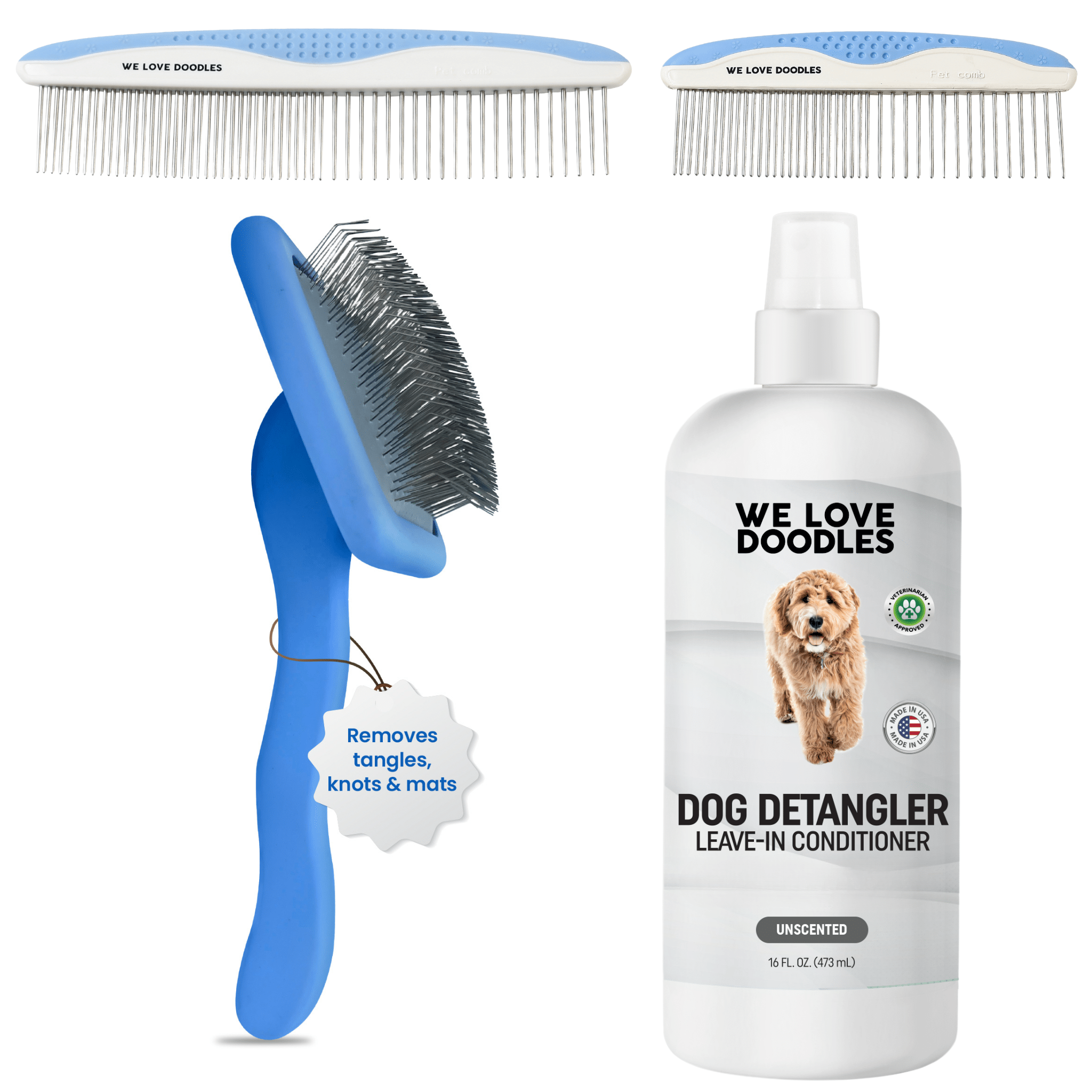 Unscented Grooming Starter Pack (Brush, Combs & Detangler)