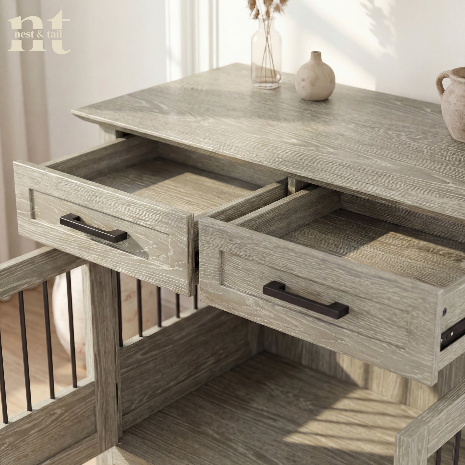 Nest & Tail Carlisle Console Furniture-Grade Dog Crate End Table