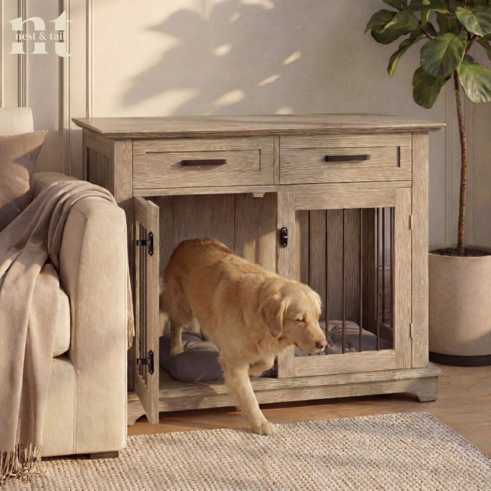 Nest & Tail Carlisle Console Furniture-Grade Dog Crate End Table