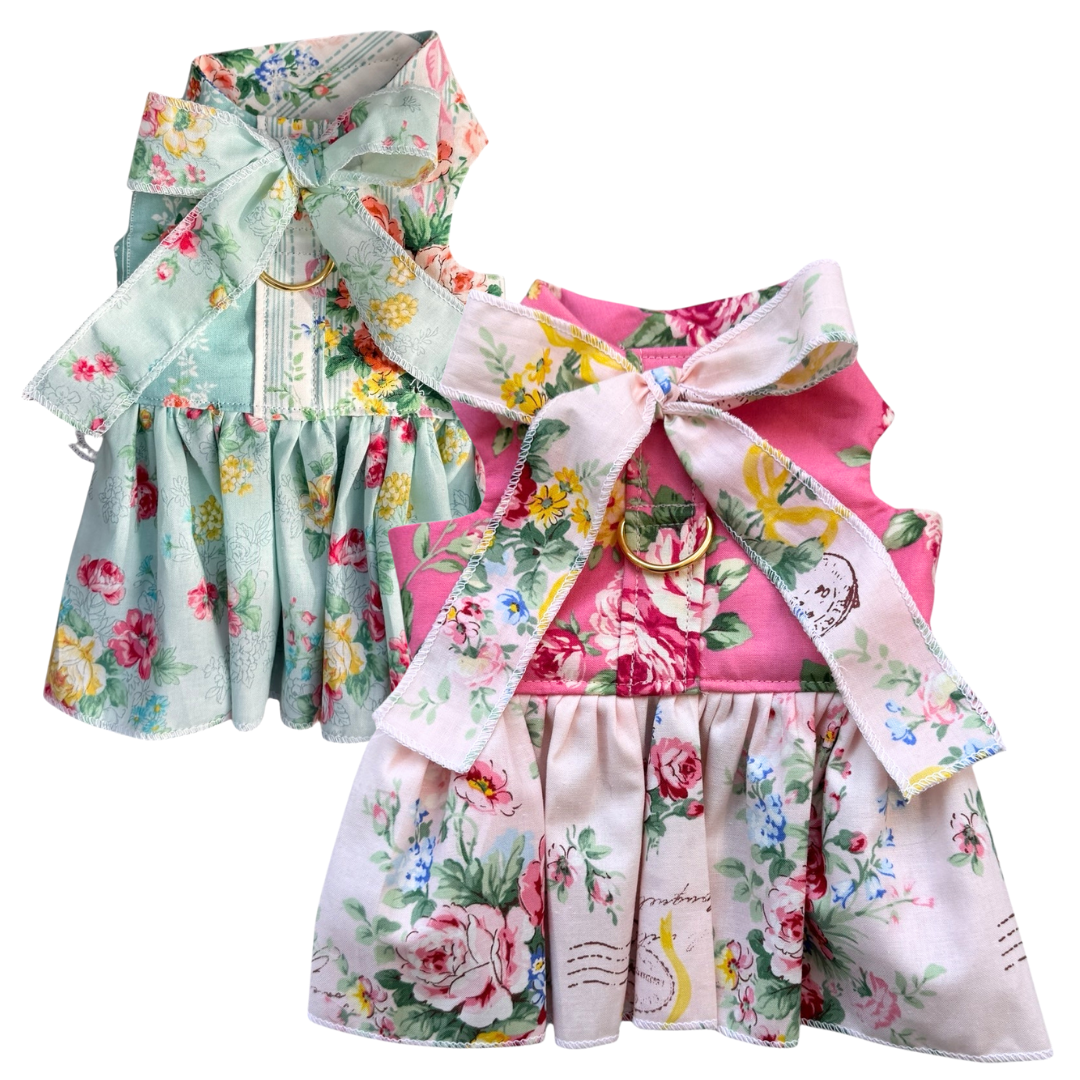Heads or Tails Pup Floral Vintage Pastel Dog Dress