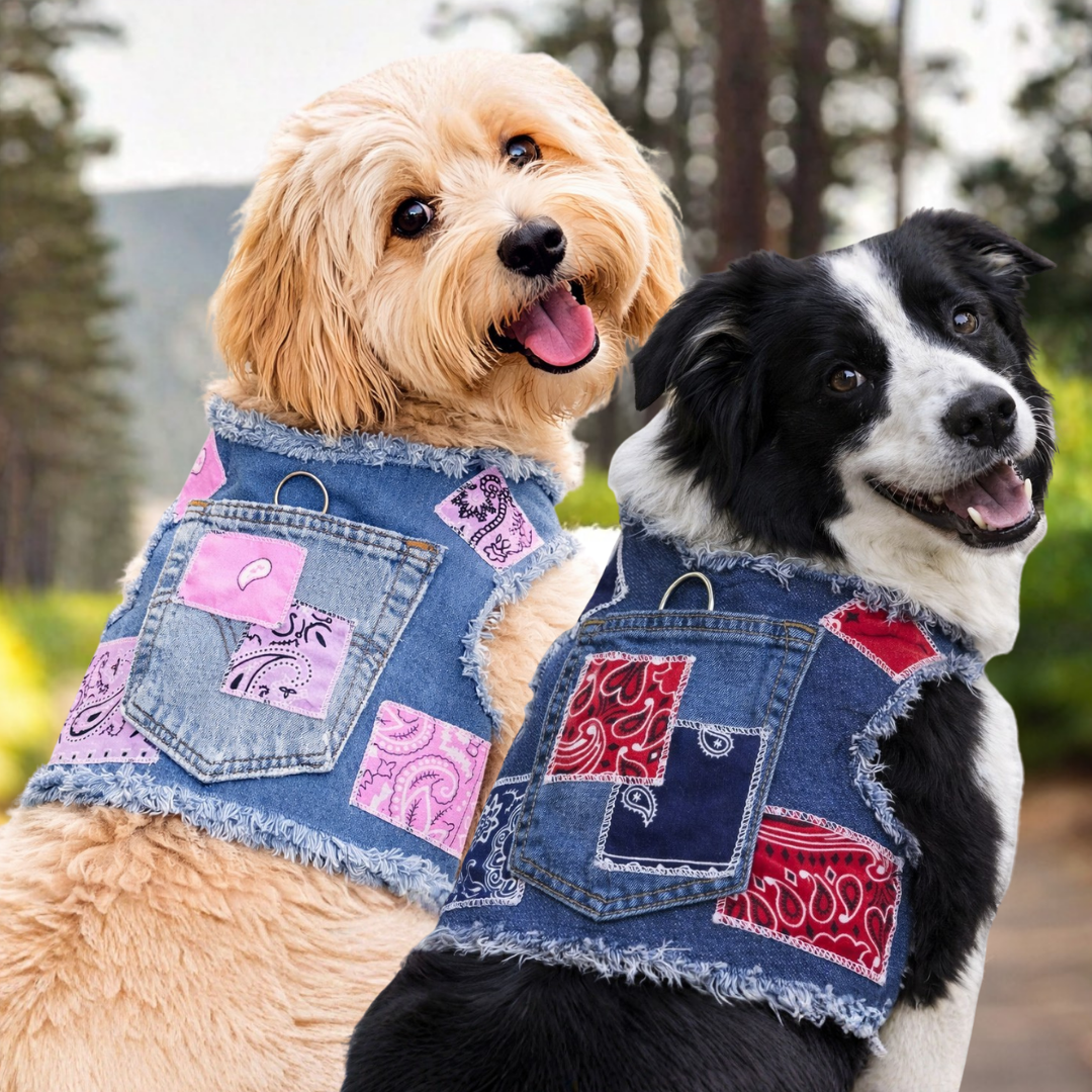 Heads or Tails Pup Denim with Patchwork Dog Harness