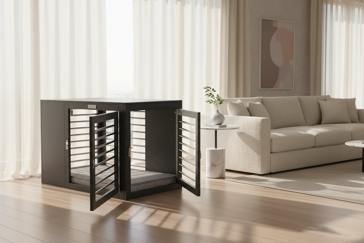 Bowsers Moderno Wood Dog Crate Furniture - Designer Indoor Crate and End Table | HT Animal Supply