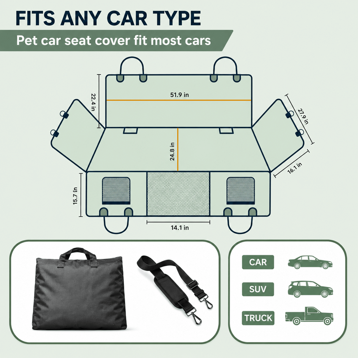 Large Seat Guard Waterproof Back Seat Extended Cover With Mesh Window Storage Pockets | HT Animal Supply
